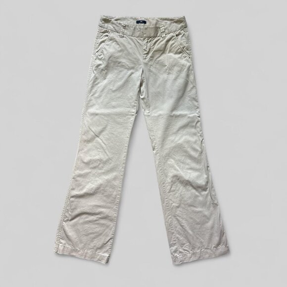 Gap Pants Womens 2 Long Beige Stretch Casual Trouser Flare Chino Corpcore Office - Picture 1 of 9